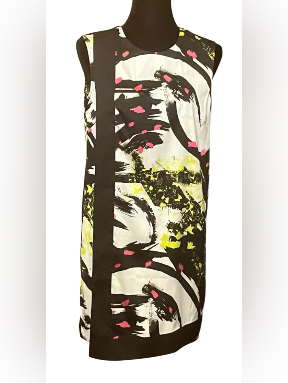 Catherine Malandrino White with Black & Hot Pink Abstract Design Dress NWT 4